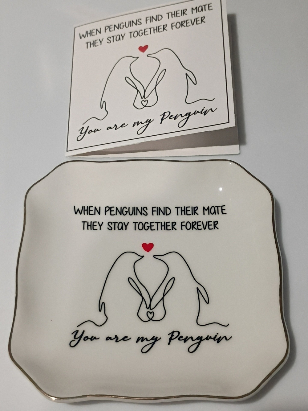 You Are My Penguin Decorative Trinket/ Jewelry Dish - White with Red Accent